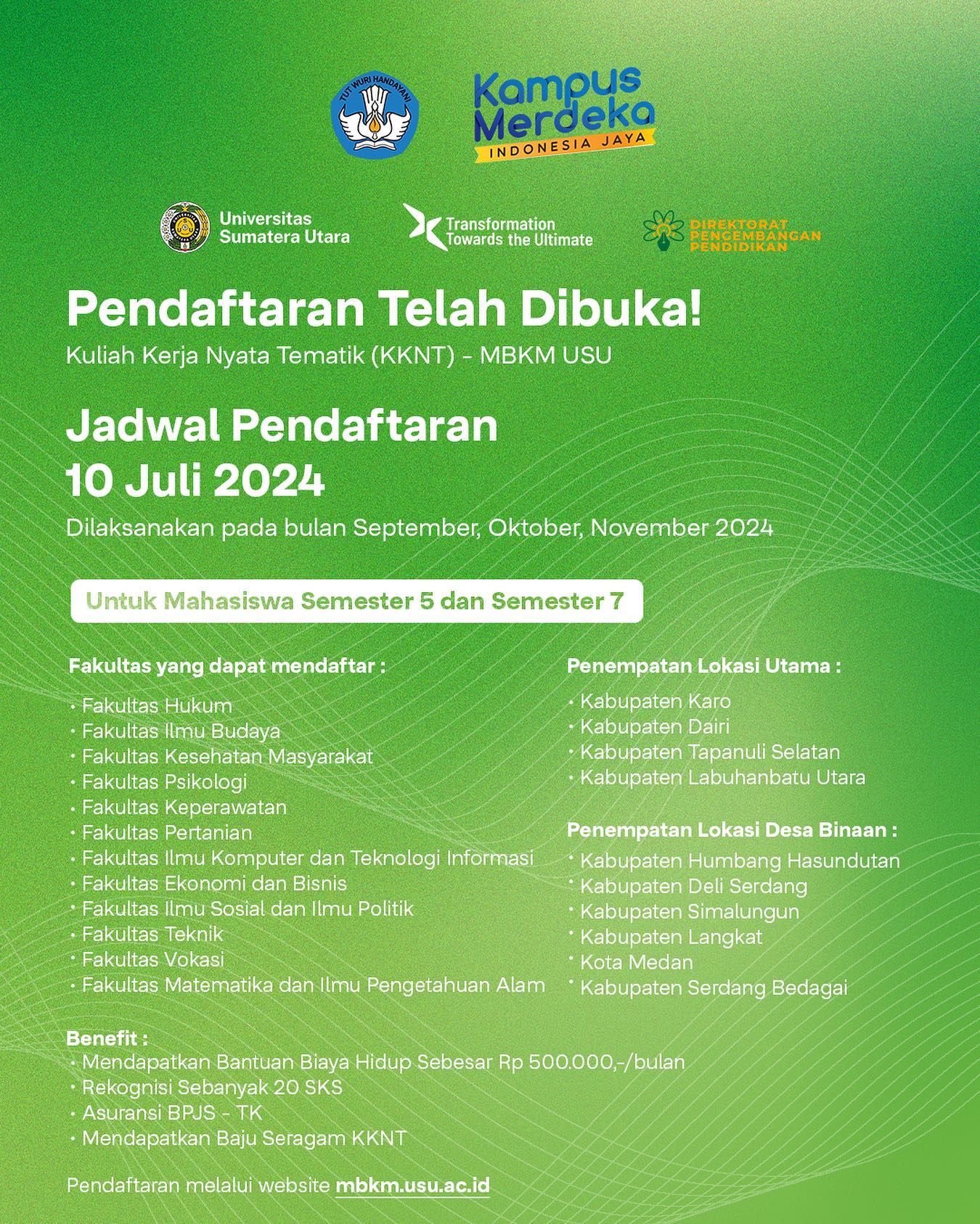 Pendaftaran Telah Dibuka: Kuliah Kerja Nyata Tematik (KKNT) - MBKM USU